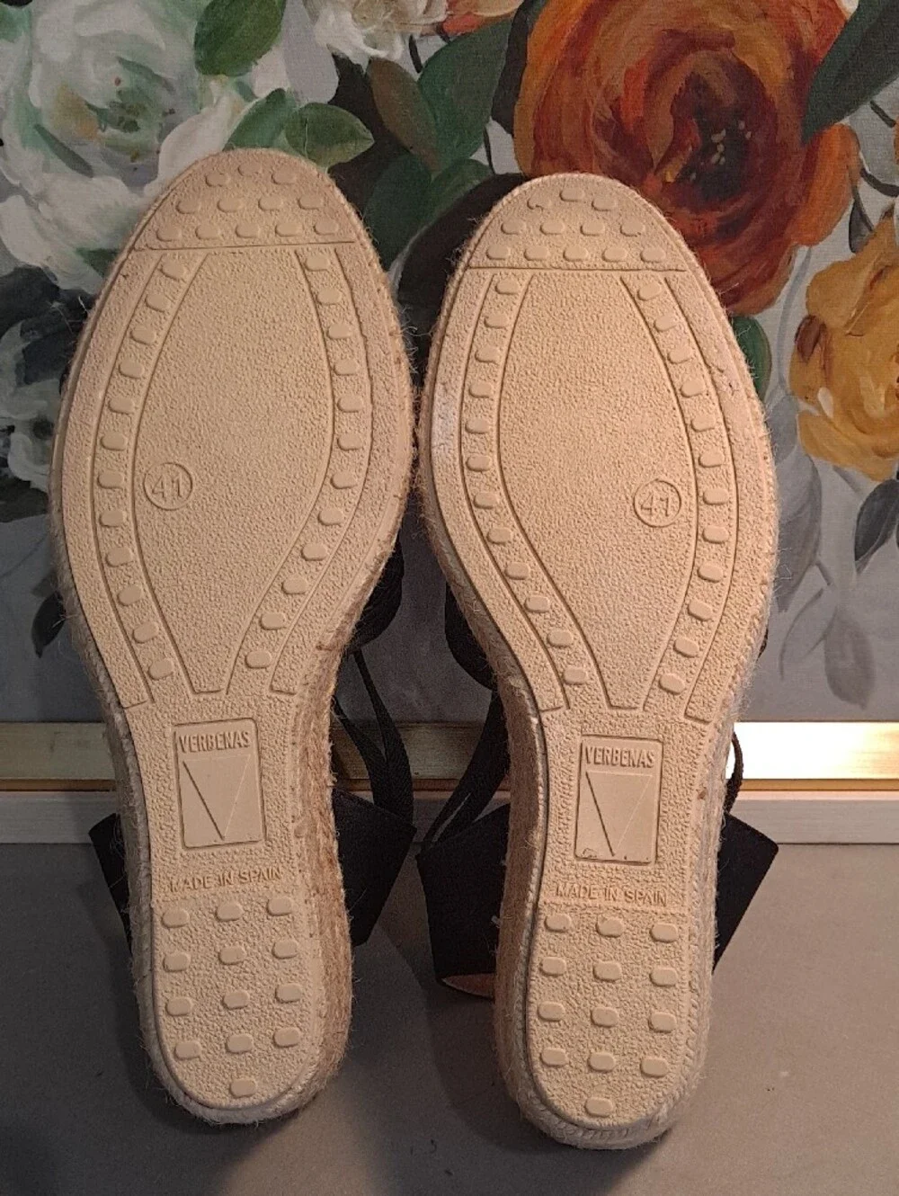 VERBENAS Maika Black Espadrille Slingback Wedge Pleated Jute Spain 41